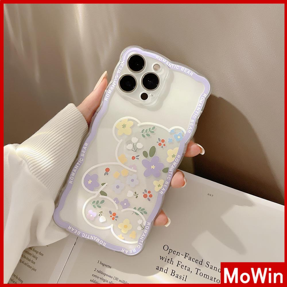 iPhone Case Silicone Soft Case Clear Case Wave Non-Slip Shockproof Camera Full Coverage Protection Purple Flower Bear For iPhone 13 Pro Max iPhone 12 Pro Max iPhone 11 iPhone 7Plus