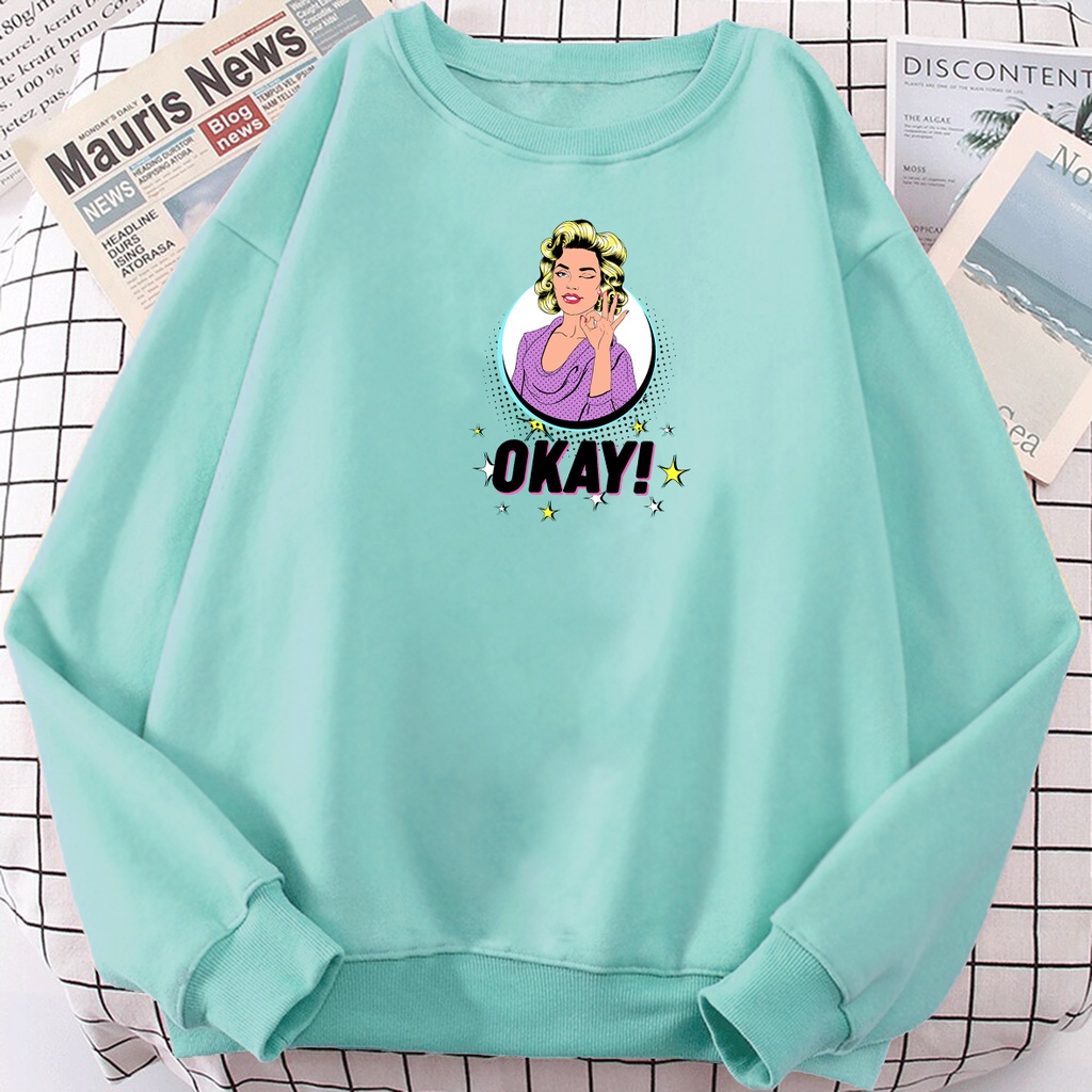 Sweater oblong oversize wanita OKAY sweter crewneck cewek murah kekinian korean style