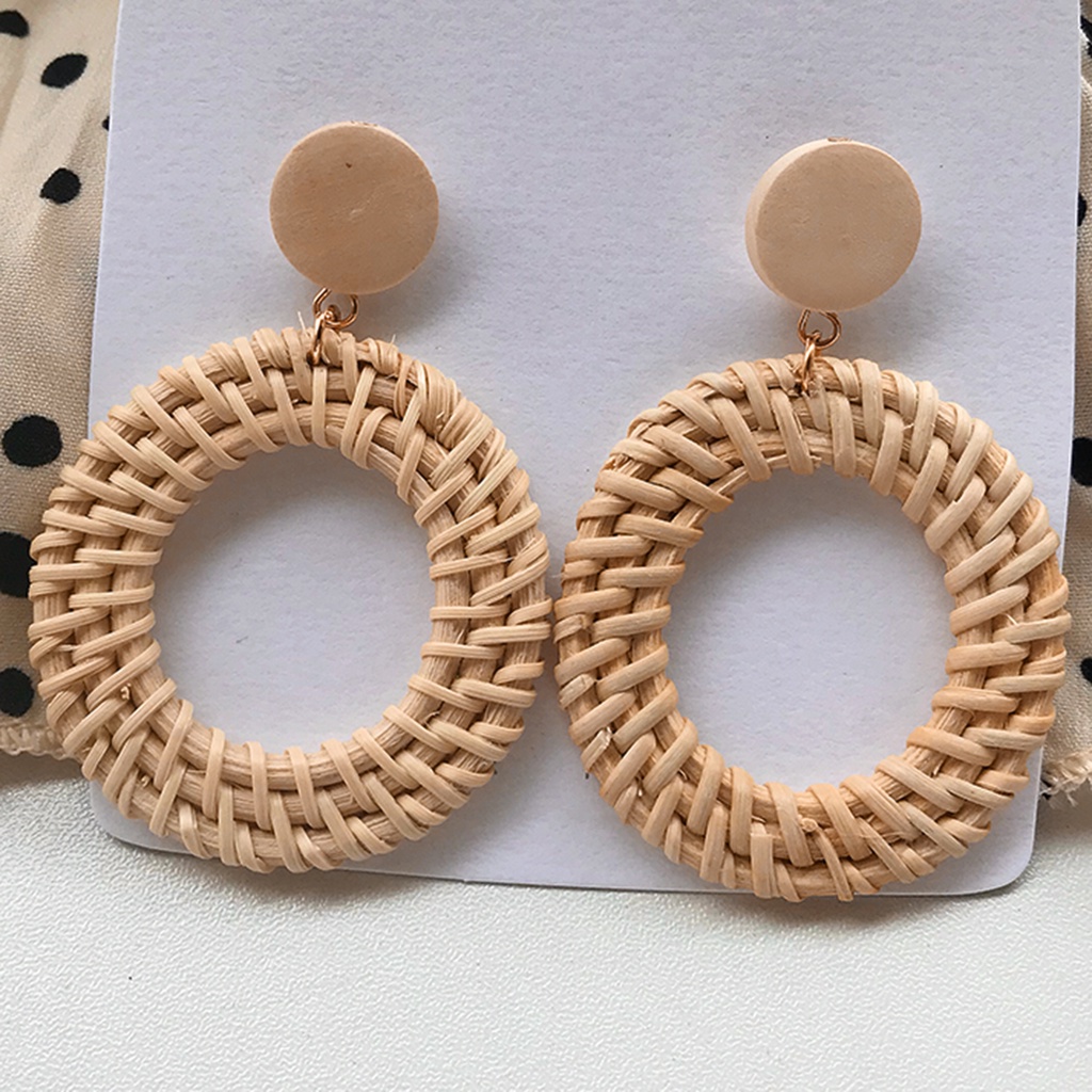 Hu Hu Hu Hu Hu Alat Bantu Pasang Kacamata♡ 4 Pasang Anting Rumbai Geometris Bahan Rotan Handmade Gaya Bohemian Untuk Wanita