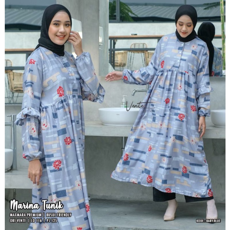 Marina tunik, bahan maxmara premium, busui, good quality