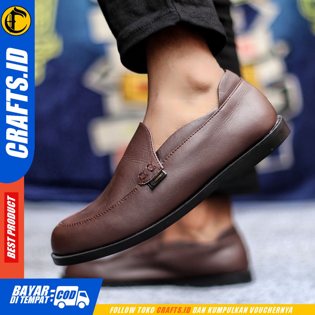 Sepatu Slip On Pria Sepatu Casual Pria Kulit Asli Kerja Kantor Kuliah Kondangan Sepatu Slop Pria Sepatu Hitam Pria CRAFTS MIKY