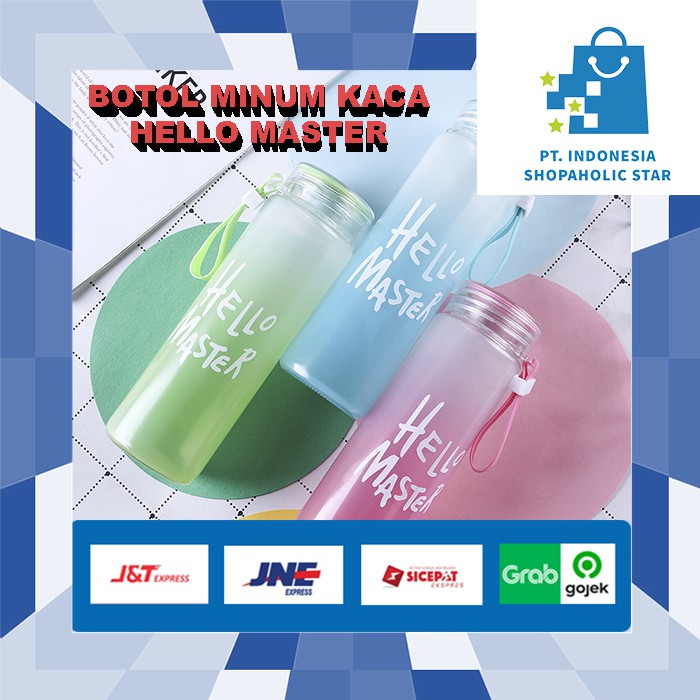 Botol Minum Kaca Hello Master / Gelas Minum Kaca Hello Master / Botol Kaca Hello Master