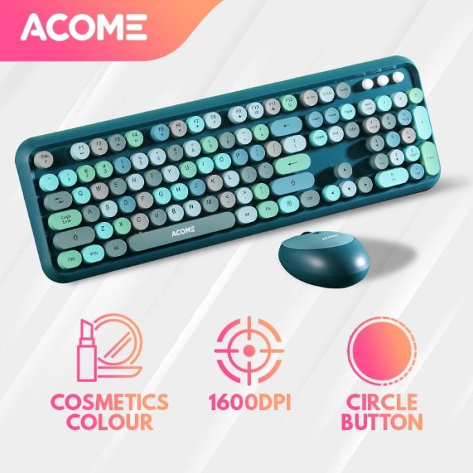 KEYBOARD DAN MOUSE COMBO WIRELESS ACOME FASHION COLOUS AKM1000 PINK Termurah