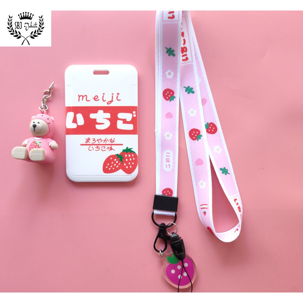 Meiji Berry Tempat kartu ID card Tag holder Dengan tali strap Card Holder