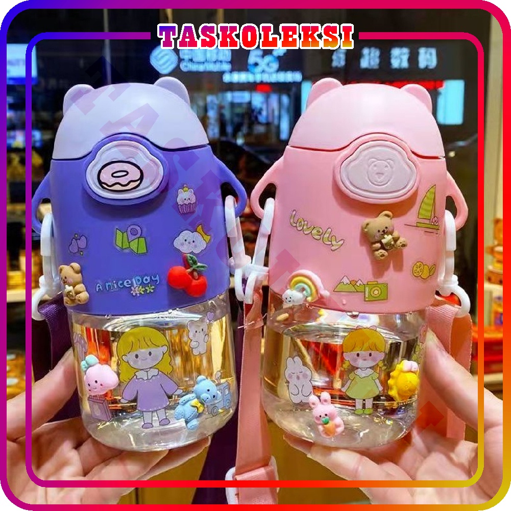 ☛TK☚ Botol Minum Anak Air 600ml Botol Minum Anak Lucu Motif Karakter Beruang Imut dengan Sedotan R746