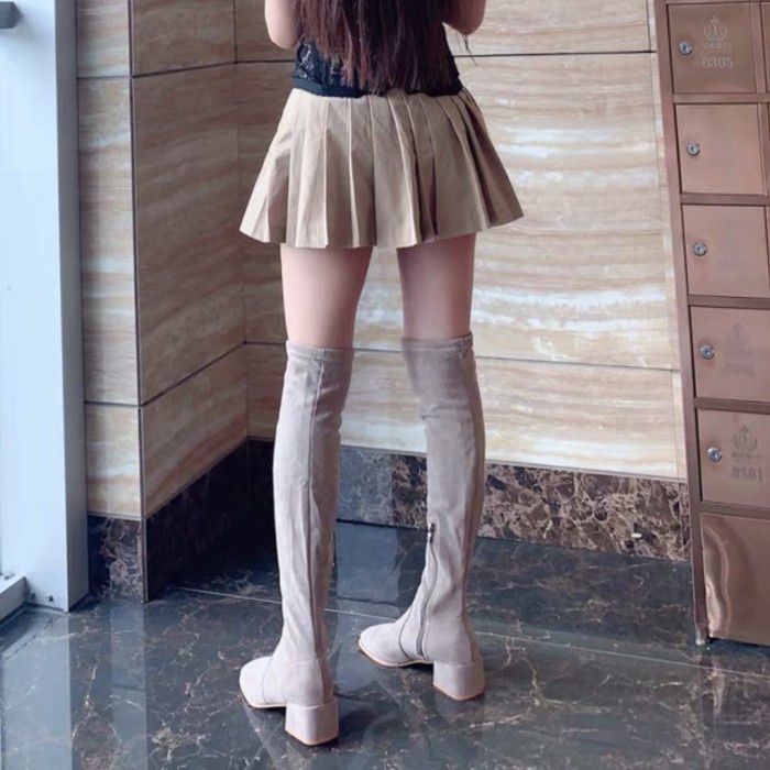 Overknee Boots Suede Selutut Hig Heels inner velvet untuk Winter
