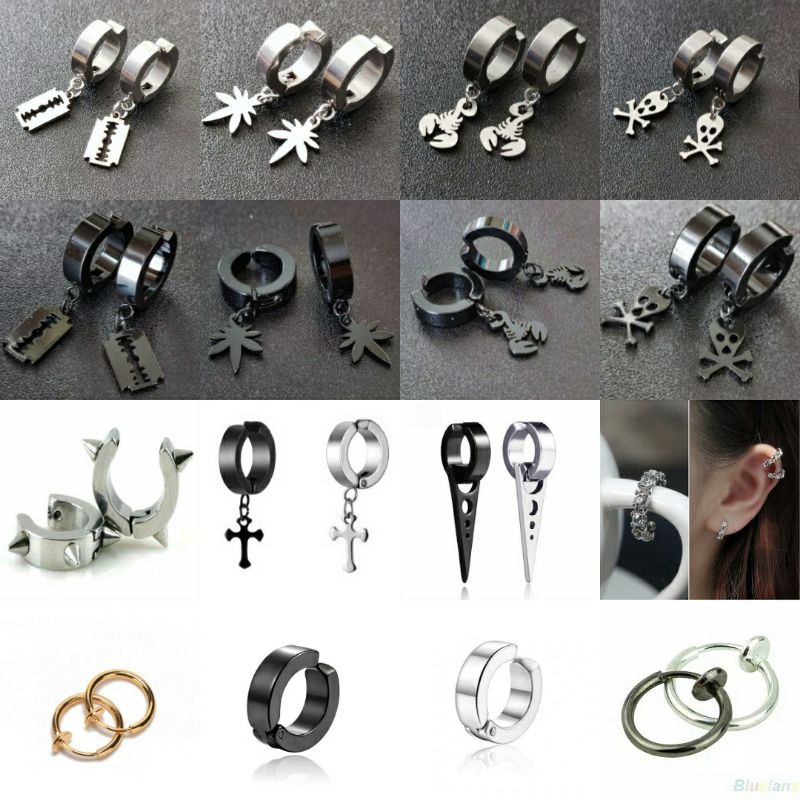 Anting pria wanita klip jepit magnet tanpa tindik untuk telinga, hidung, alis, bibir