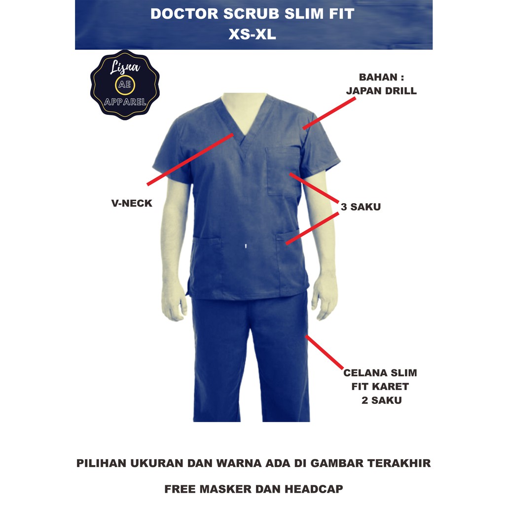 Baju Jaga Medis Doctor Scrub APD OKA Slim Fit XS-XL Japan Drill