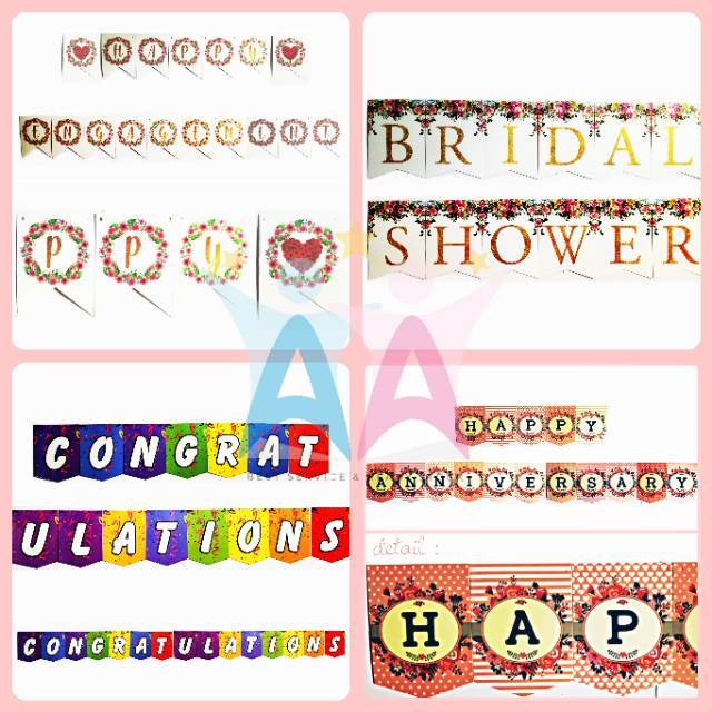 Bunting Flags HAPPY ANNIVERSARY WEDDING BRIDAL SHOWER ENGAGEMENT Banner Bendera Kertas Gantung