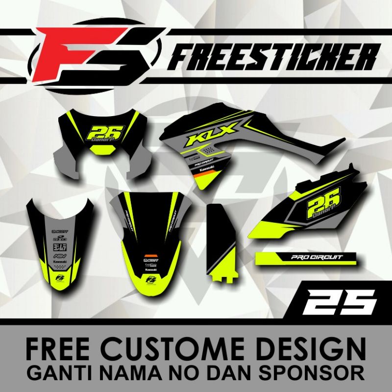 DECAL STICKER STIKER KLX 150 BF, S, G, L HIJAU STABILO ABU
