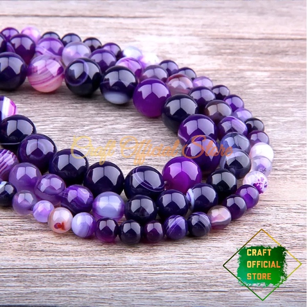 Bahan Gelang Batu Agate Ungu Stripe Amethyst 6/8/10mm Bahan Kerajinan DIY