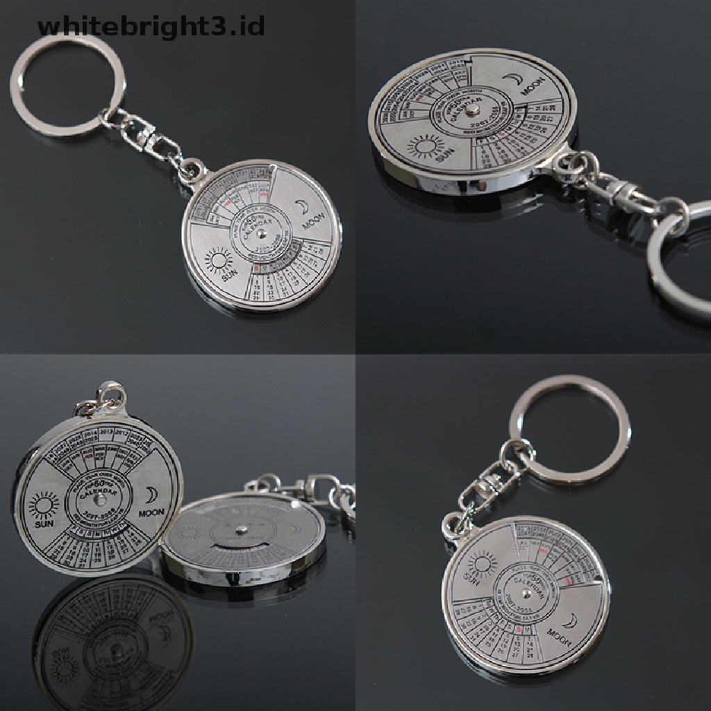 {whitebright3.id} Cool Stylish 50 Year Calendar Key Chain Keyring Keyfob Metal Alloy Ring Compass ,