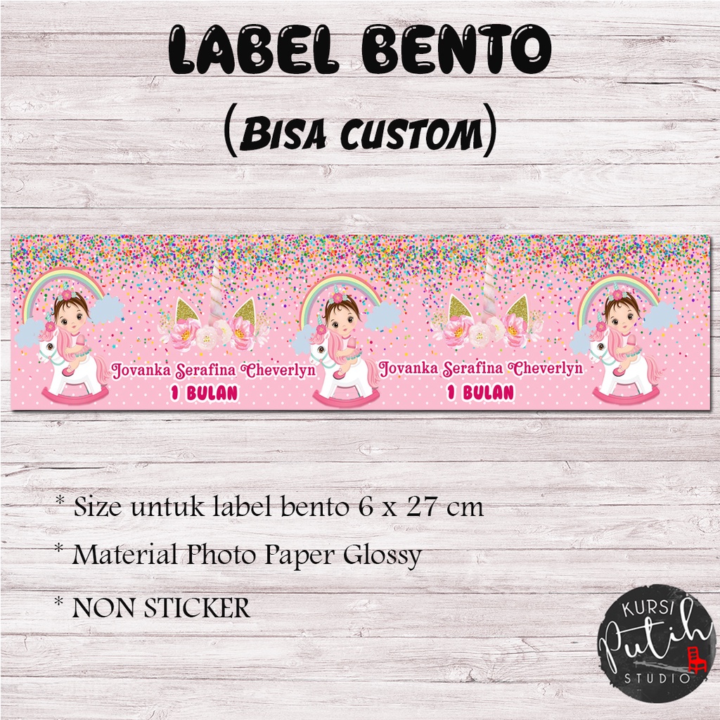 

label bento panjang tema unicorn, baby shark, cocomelon, customize