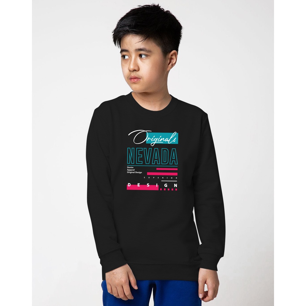 Kaos Anak Lengan Panjang NEVADA Bahan Babyterry Sablon Premium / Kaos Anak / Sweater Anak Lengan Pan