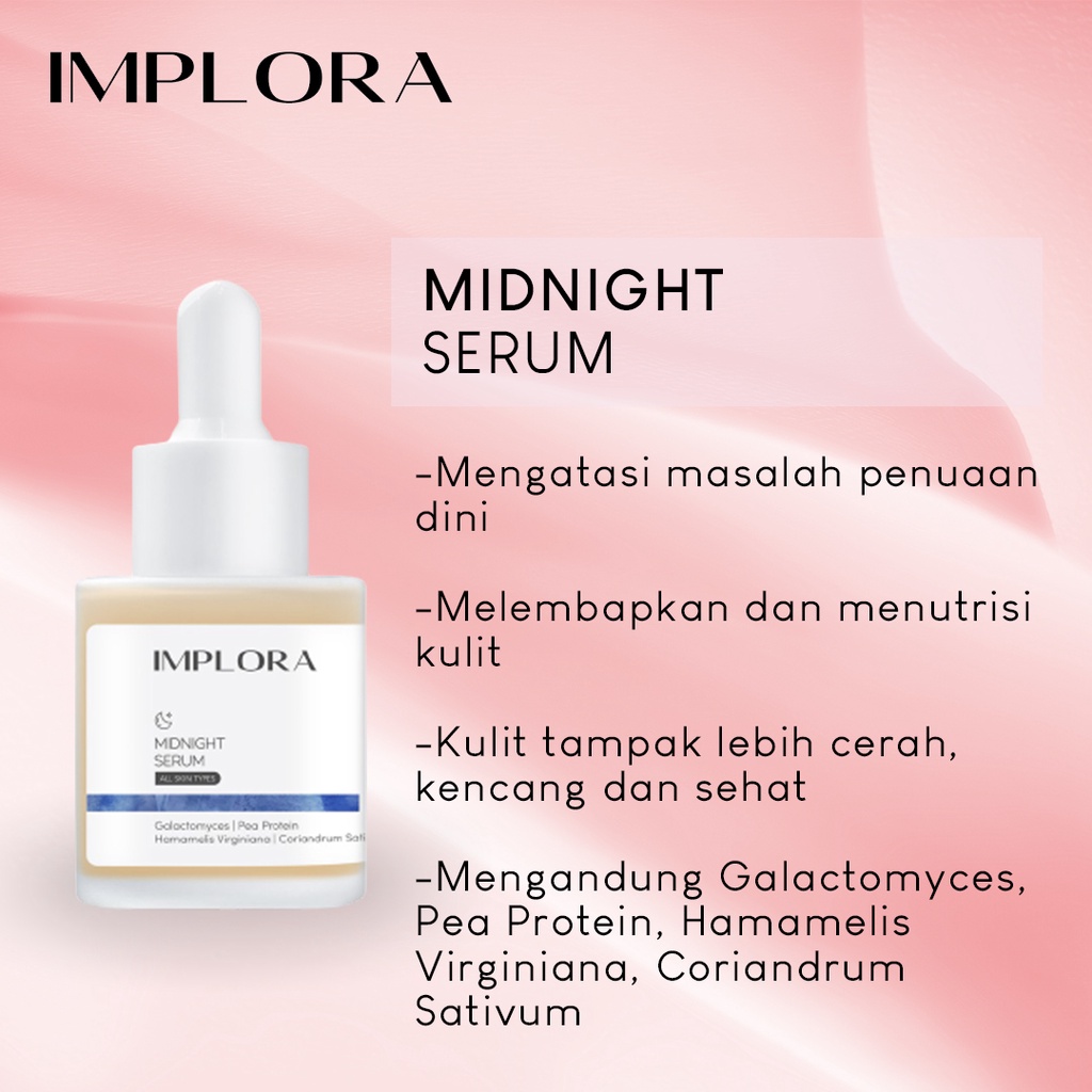 ❤ RATU ❤ Implora Sunscreen Spf 40 PA++++ | Face Serum Brightening | Acne | Peeling | Midnight | Gold | Bakuchiol | 1% Liporetinol | Hydrating | Serum Wajah Implora Ampoule