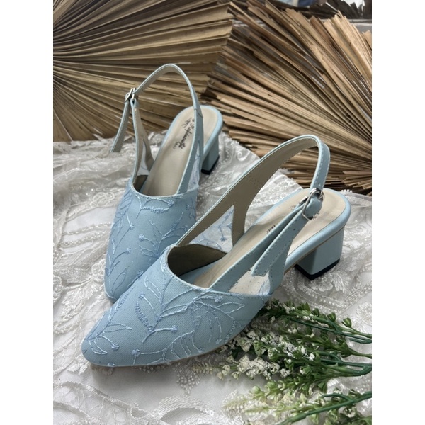 sepatu wanita pesta babyblue Sabrina tanpa payet 5cm tahu