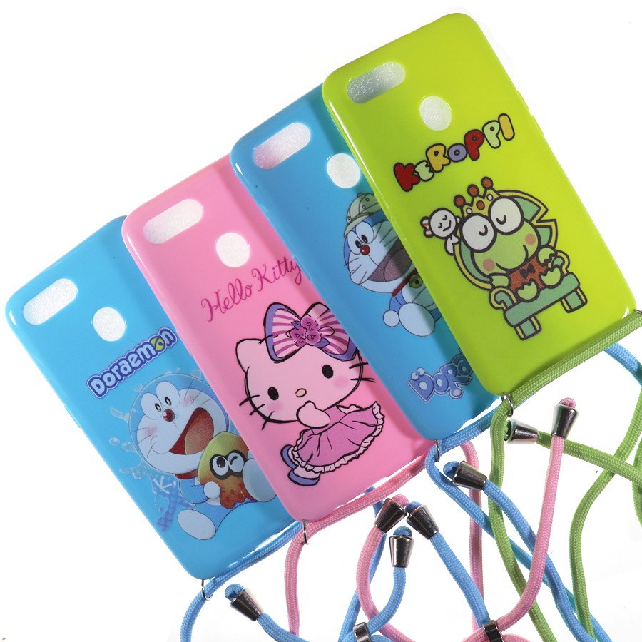Oppo A11k / A12 / A5s / F9 / A7 Soft Case karakter Boneka cewek gaul + Tali