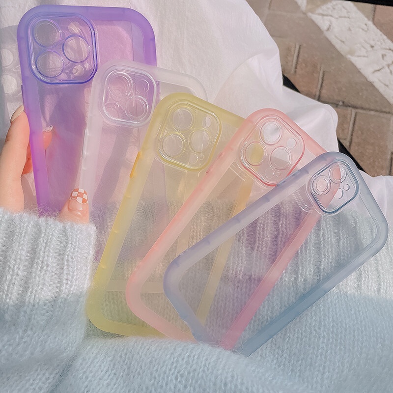 Soft Case Silikon Tpu Transparan Warna Polos Untuk iPhone 11 12 13 14 Pro Max Xr X Xs Max Se 2020 Se3 7 8 14 Plus