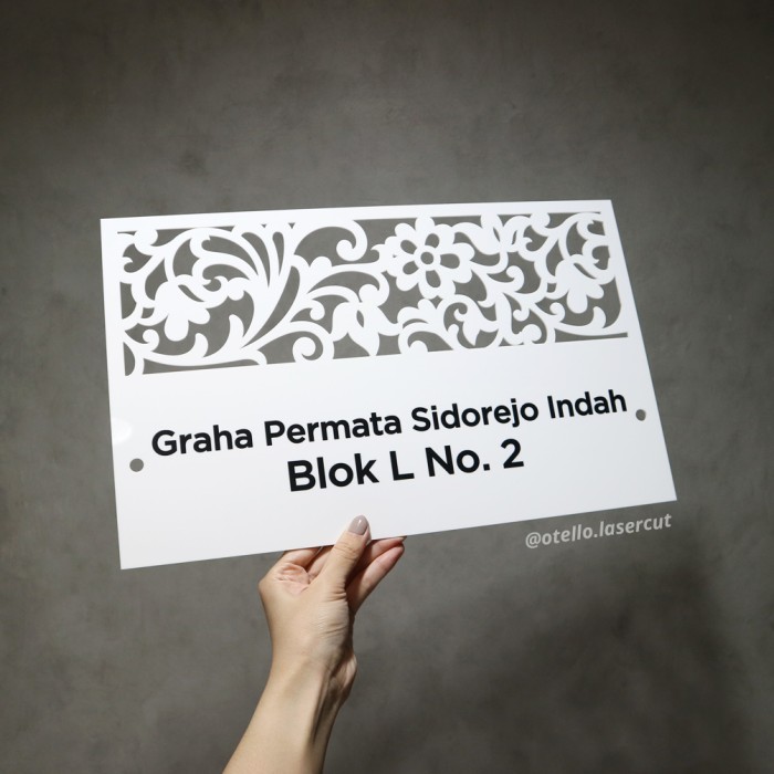 Custom Nomor Rumah Akrilik Laser Bolong + UV | Papan Alamat Acrylic Otello House NRBP 02 Nomer Angka Rumah Nama Jalan Number