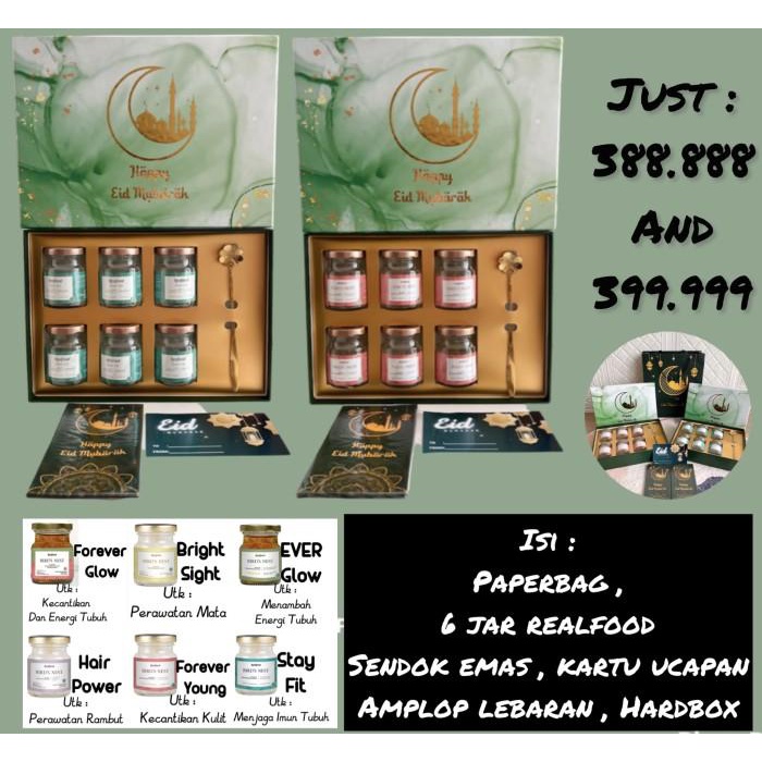 

REALFOOD Hampers Ramadhan / Lebaran / Idul Fitri model Hijau Isi 6 jar Best Seller