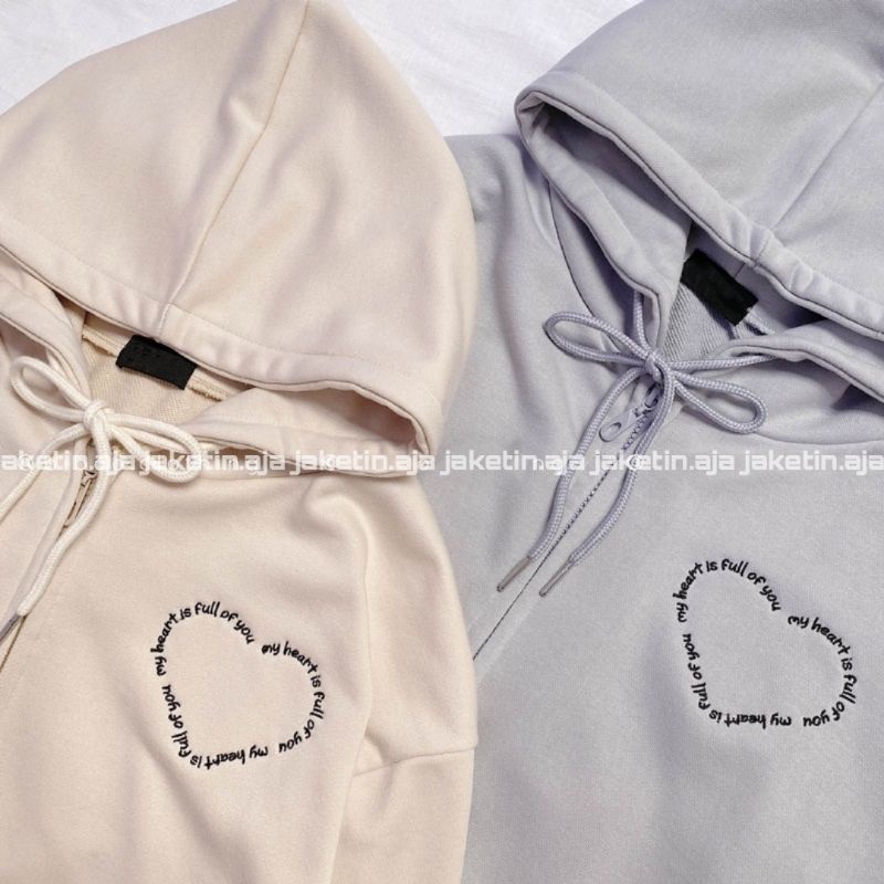 Zip Hoodie MY HEART (size S - 6XL) Jaket Resleting Korean Love Couple Matching Saranghae Save This Moment Ulzzang Style Big size Jumbo Oversize Jacket Boy Girl Oversized Cream Krem beige Khaki Jaketin Aja Caramel silver