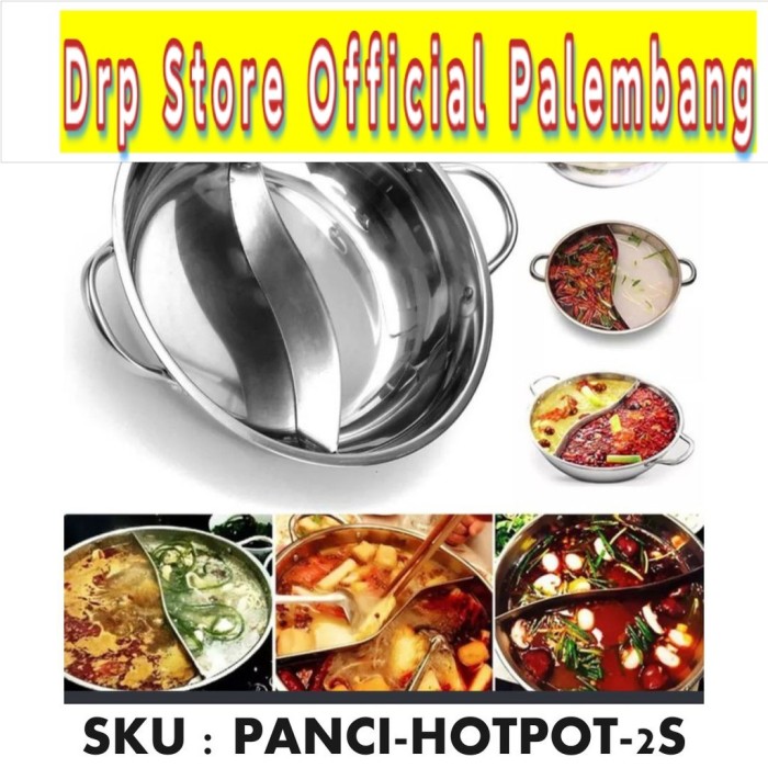 Panci sukiyaki hotpot dual shabu pan 2 sekat alat masak dapur steamer