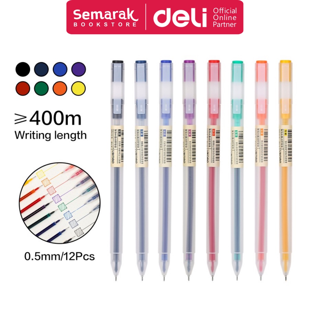 

Deli A119 Color Gel Pen Pulpen Jel 8 Warna Ujung Pena Lancip 0.5 - [1 Pack / 12 Pcs]