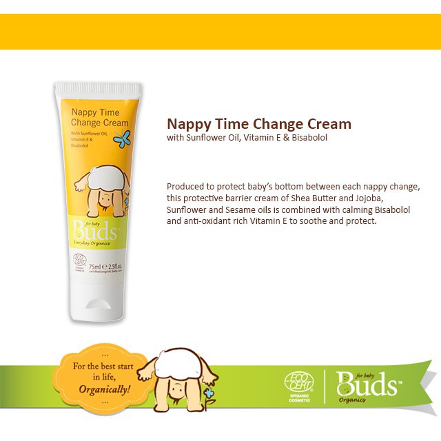 Buds Nappy Time Change Cream 75ml - Krim Anti Ruam Popok Organik