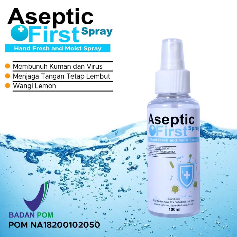 HAND SANITIZER CAIR ASEPTIC FIRST SPRAY ANTI VIRUS LEMBUT DIKULIT AMAN DI TANGAN | MEMBUNUH KUMAN DA