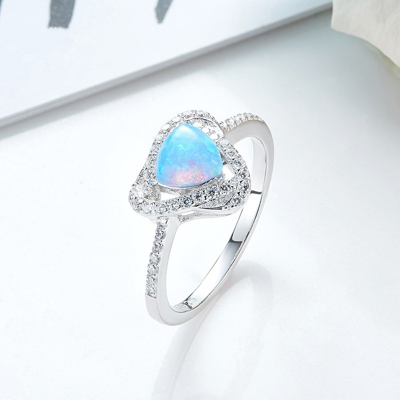 New European and American fashion women's ring Opal diamond heart-shaped ring