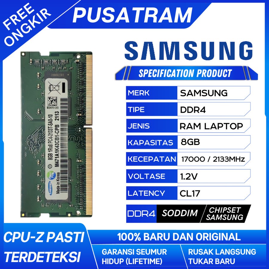 RAM LAPTOP SAMSUNG DDR4 8GB 2133 MHz 17000 ORI GAMING RAM NB DDR4 8GB