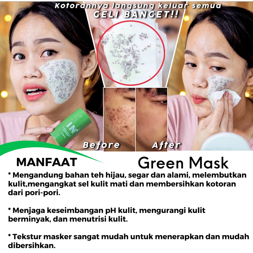 Green Tea Mask Stick Meidian Masker Wajah Penghilang Komedo Pori Pori Pria Dan Wanita Paling Ampuh 40 Gram 100% Original