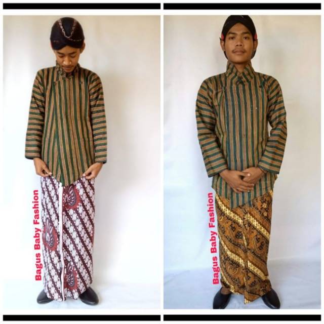 Surjan Lurik Pria Warna Hijau Setelan Jarik Blangkon