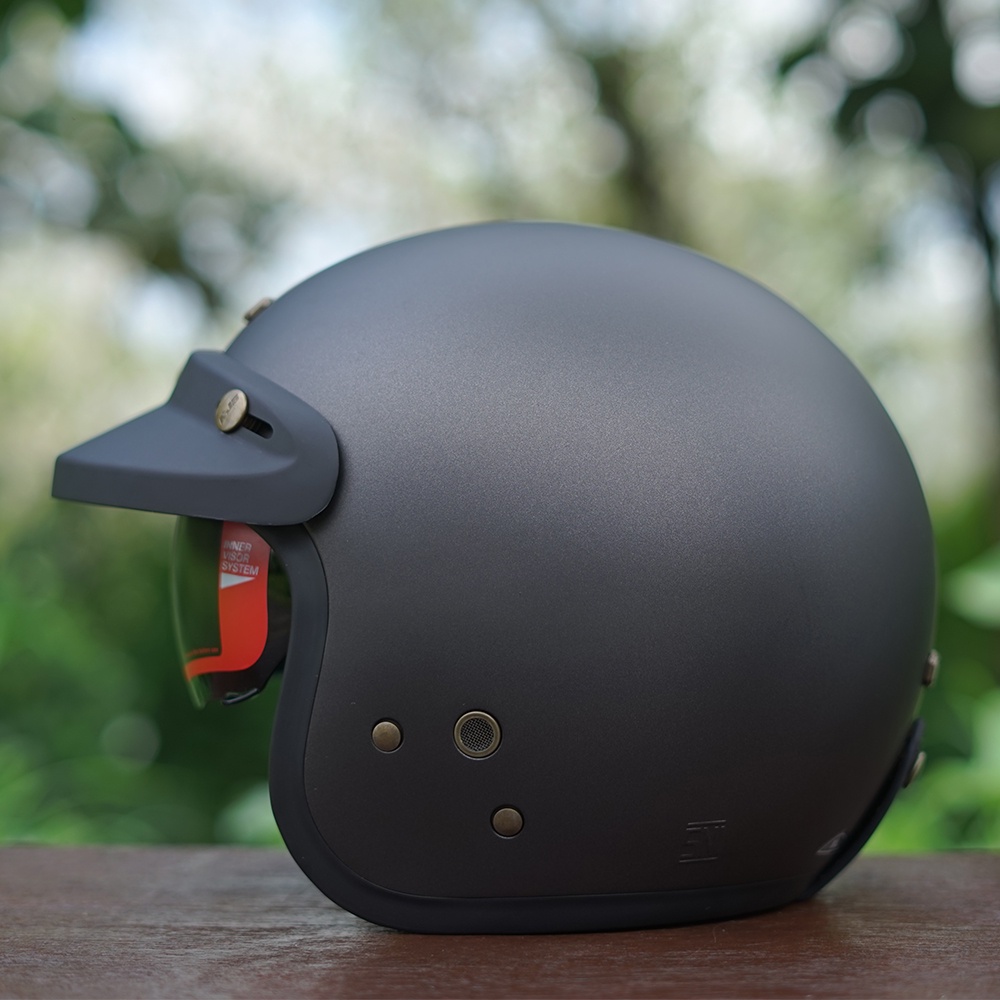 Helm NJS NX-2 NX2 Original Dewasa Premium Retro Inner Visor Paket Kaca Datar Atau Cembung-Gunmet Doff