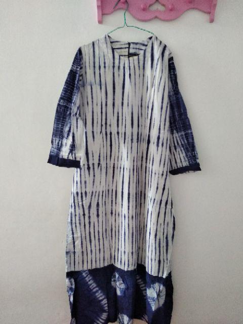 Gamis Shibori Batik Umbrella Tiedye Jumputan Handmade Muslim Long Maxi Gamis Seragaman Tie Dye