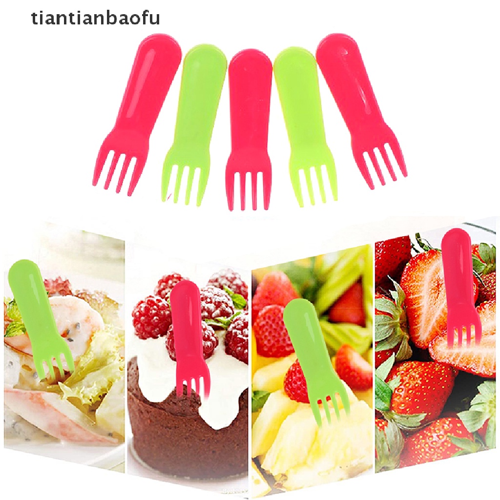 10 Pcs Garpu Buah / Kue / Dessert Mini Bahan Plastik Motif Kartun