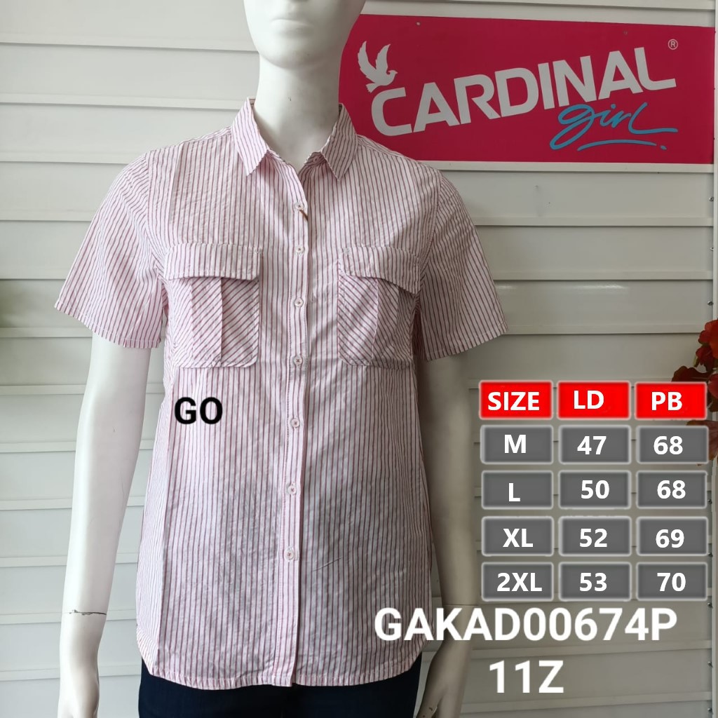 gos CARDINAL GIRL KEMEJA Pakaian Wanita Atasan Kemeja Hem Casual Santai Original Lengan Pendek Bagus