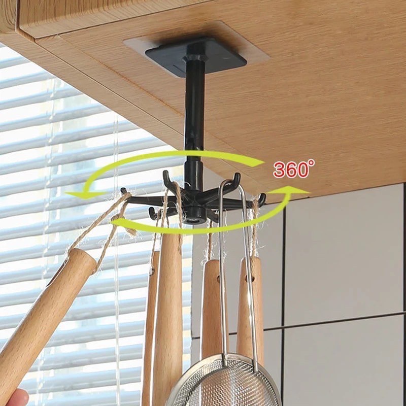 Gantungan Hook Putar 6Kait tempel-hanger hooks 6 dapur kitchen set 360 Derajat Dinding Serbaguna multifungsi tempelan