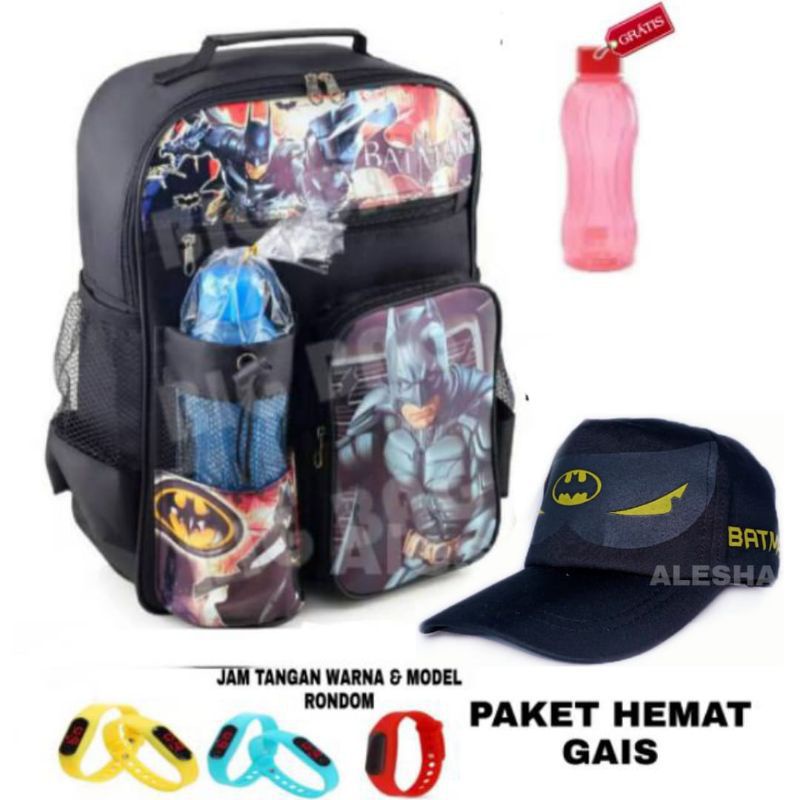 TAS RANSEL SEKOLAH ANAK LAKI LAKI KARAKTER SUPER HERO BATMAN FREE BOTOL