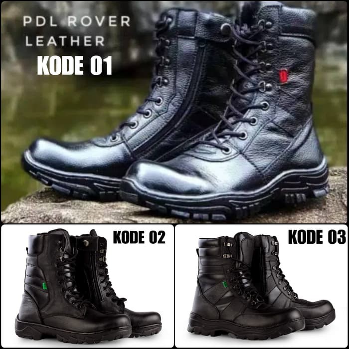 Sepatu Safety Tentara  Polisi Kickers Pdl Kulit Asli Zipper - Hitam 39