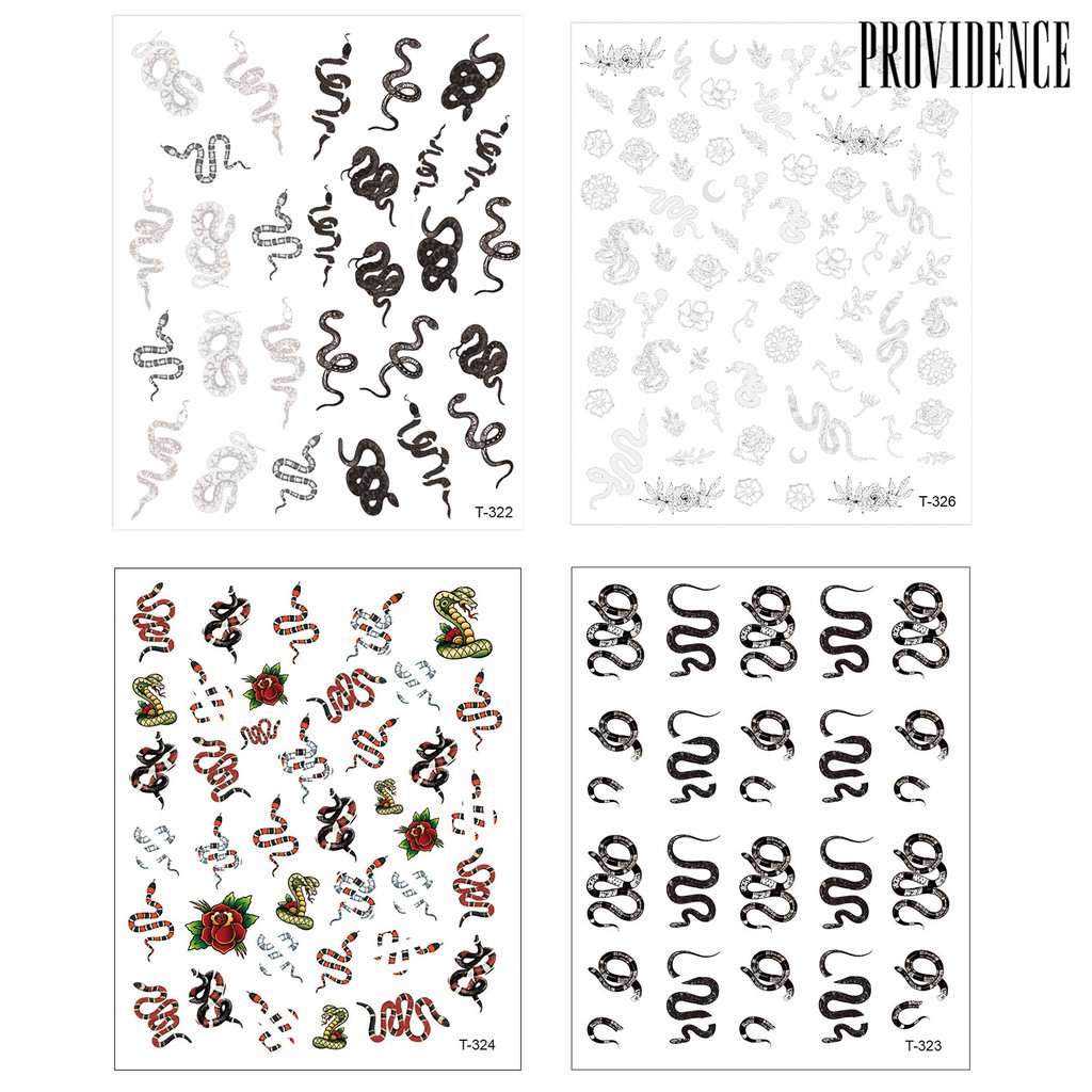 Providence 4pcs Stiker Kuku 3d Motif Ular / Bunga Untuk Dekorasi Nail Art