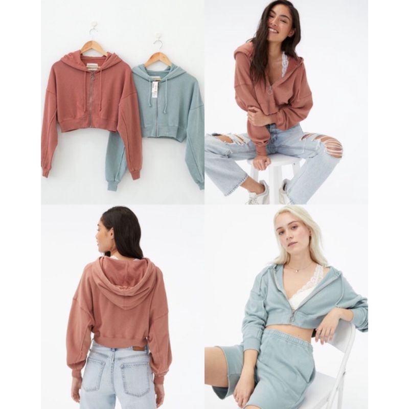 Aero cropped full zip aero - wild fable women's quarter zip quilted sleeve - jaket crop wanita - hoo