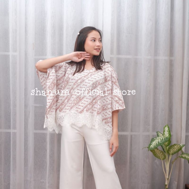 Blus Modern Batwing Batik Brokat Brukat Renda Jumbo Pastel Atasan Batik Soft Pesta Kondangan (PARANG SENO)