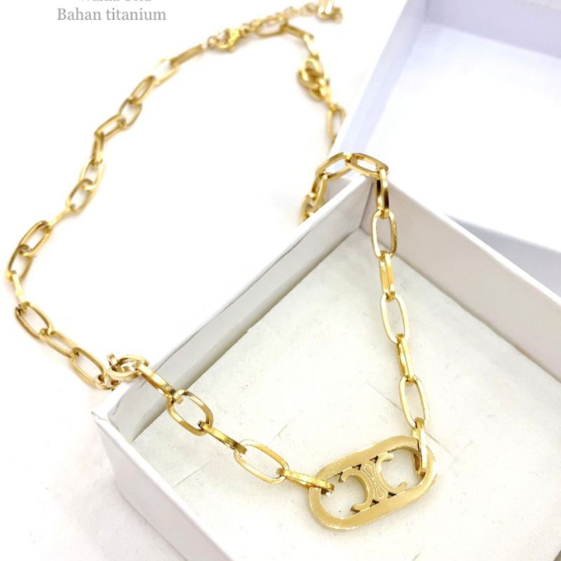 Kalung Titanium Asli Premium Quality Anti karat anti alergi Stainless steel  ori Gold K282