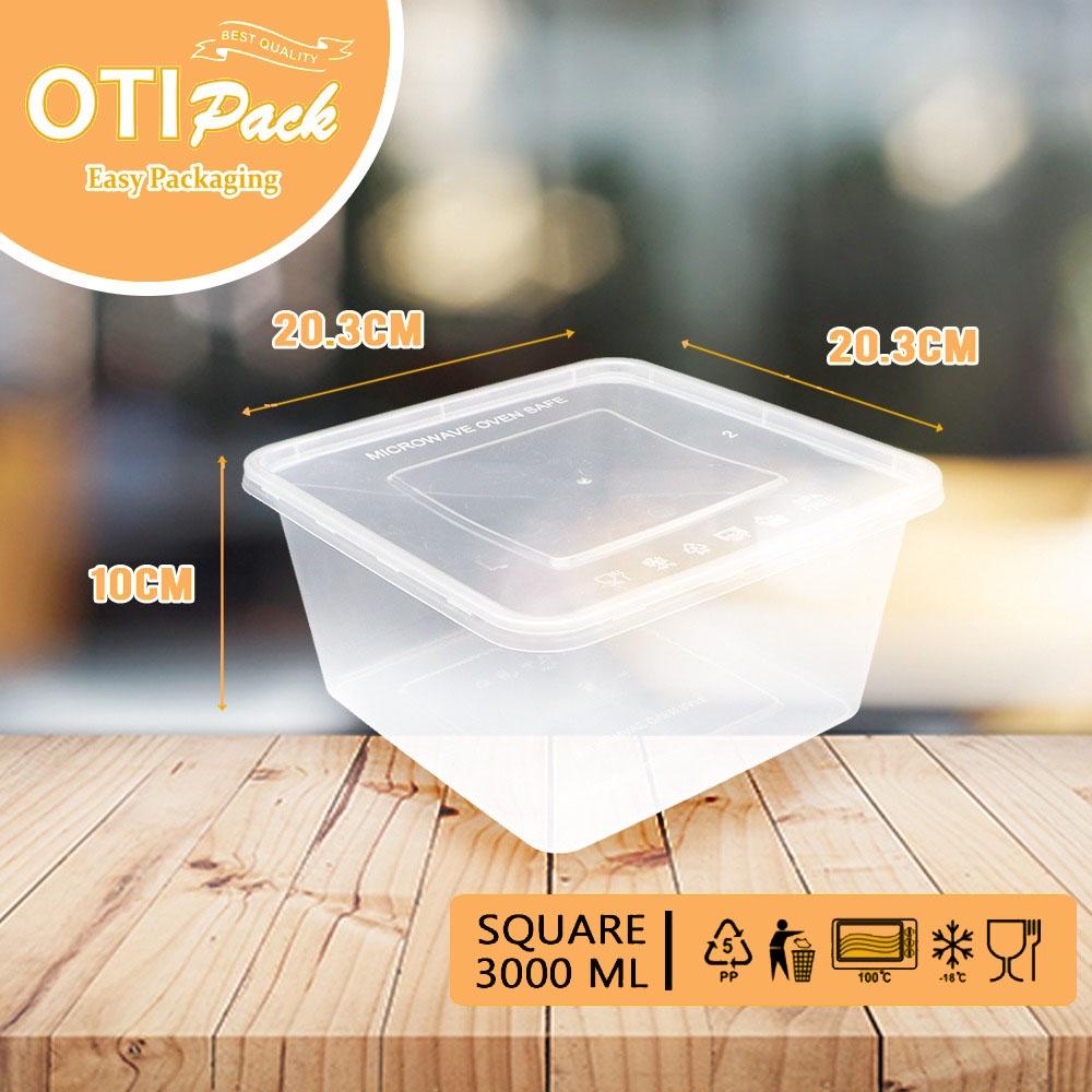 Thinwall Otipack/ Kotak Makan  Plastik Bening 3000ml/ Thinwall Kotak