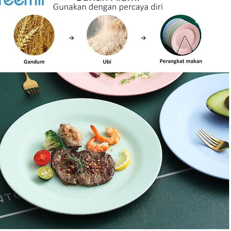 kode 8e8Ds-- [SPECIAL PRICE] freemir Set 4pcs Piring Prasmanan 28cm Saji Bahan Wheat Straw Set Warna