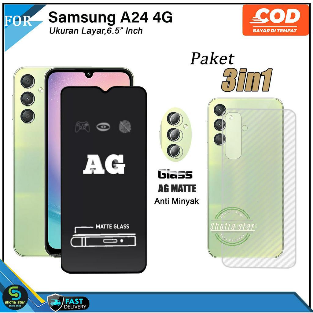 Paket 3in1 Tempered Glass Ceramic Privacy Samsung A24 4G A34 5G A54 5G M14 5G  Anti Gores Anti Spy Full Layar