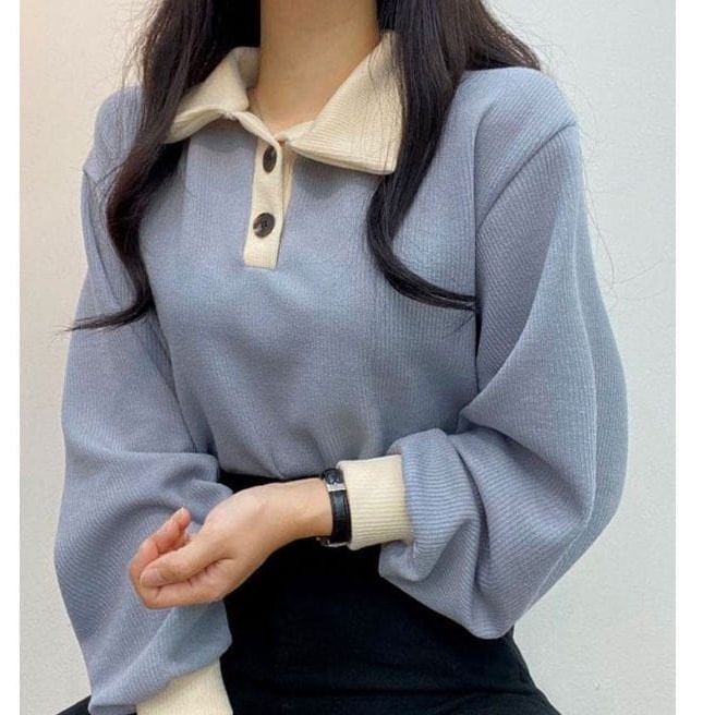 Sweater Wanita | Collar Girl Sweater Korean Style | Sweatshirt Sweater Wanita