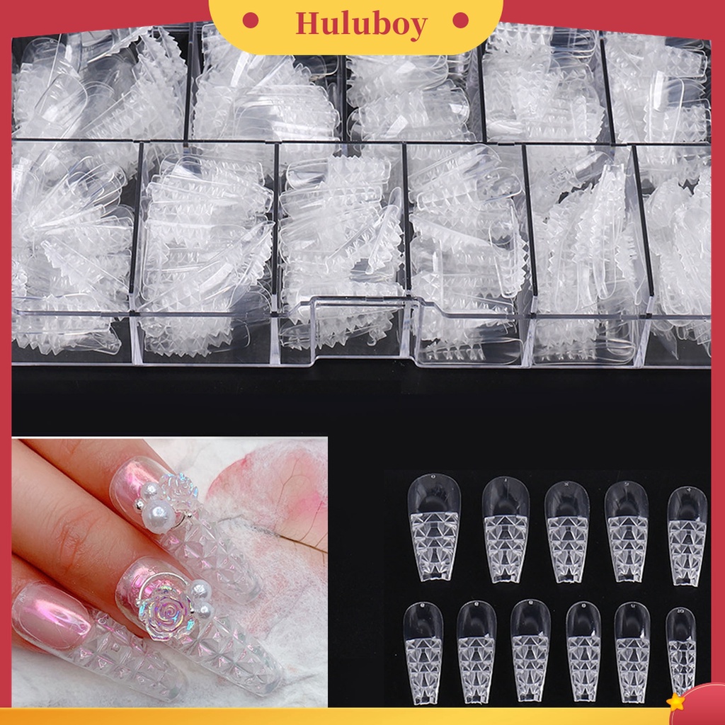 Huluboy Huluboy♡ 500pcs / Box Kuku Palsu Full Cover Transparan Untuk Manicure