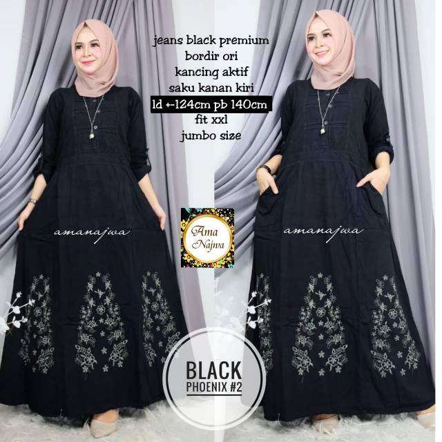 Gamis Jeans Hitam Black phoenix jumbo